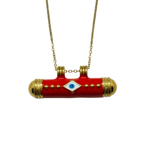 necklace steel gold red with eye